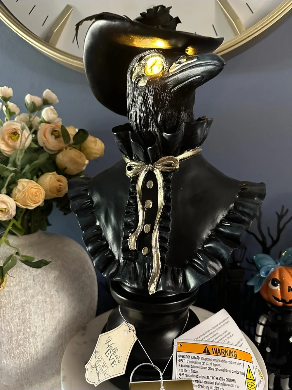 Black Gold Raven Bust Decor